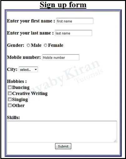 sign up html form